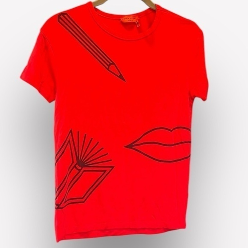 🐠Sonia Rykiel Paris Designer T-Shirt | Red & Black Graphic Tee | Luxury Fashion